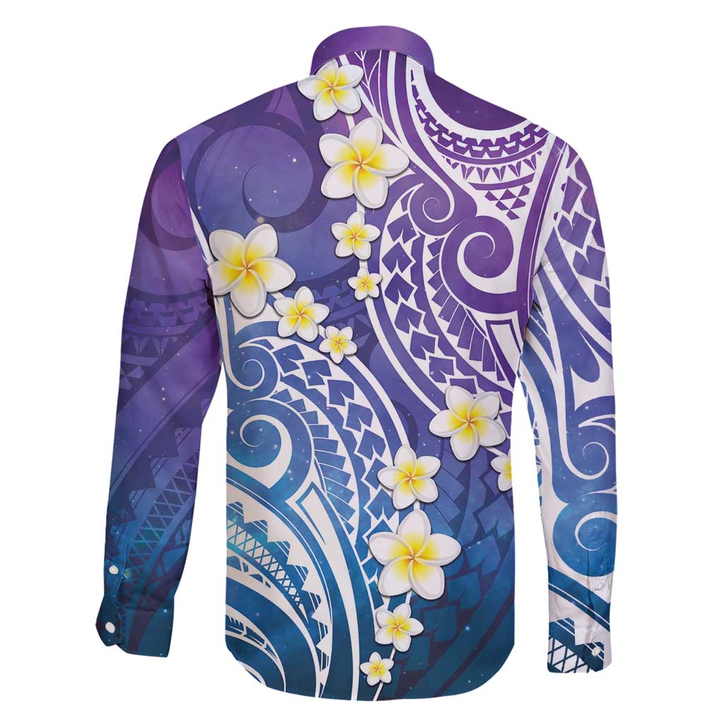 Plumeria With Galaxy Polynesian Tattoo Pattern Family Matching Short Sleeve Bodycon Dress and Hawaiian Shirt LT05 - Polynesian Pride