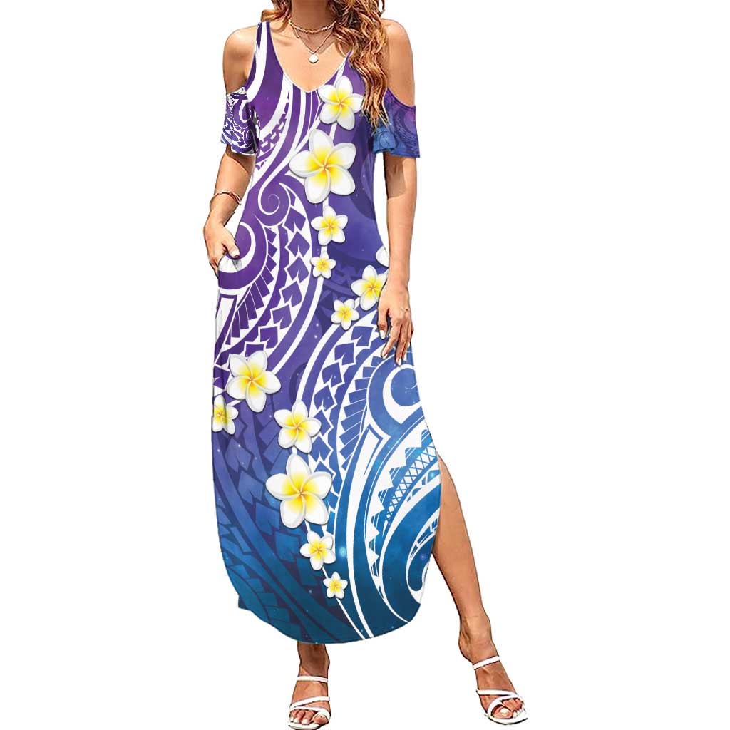 Plumeria With Galaxy Polynesian Tattoo Pattern Family Matching Summer Maxi Dress and Hawaiian Shirt LT05 Mom's Dress Galaxy - Polynesian Pride