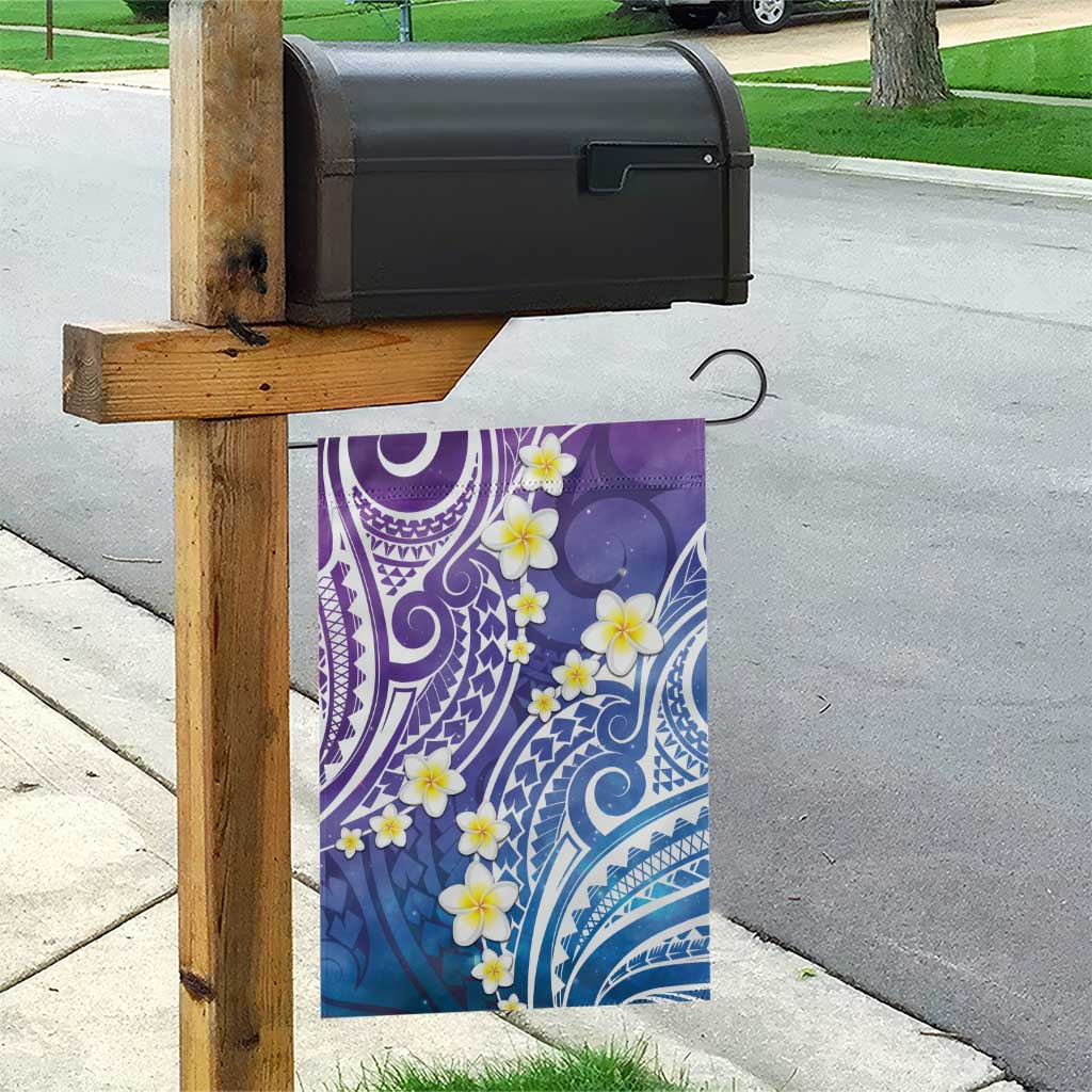 Plumeria With Galaxy Polynesian Tattoo Pattern Garden Flag