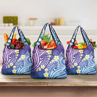 Plumeria With Galaxy Polynesian Tattoo Pattern Grocery Bag
