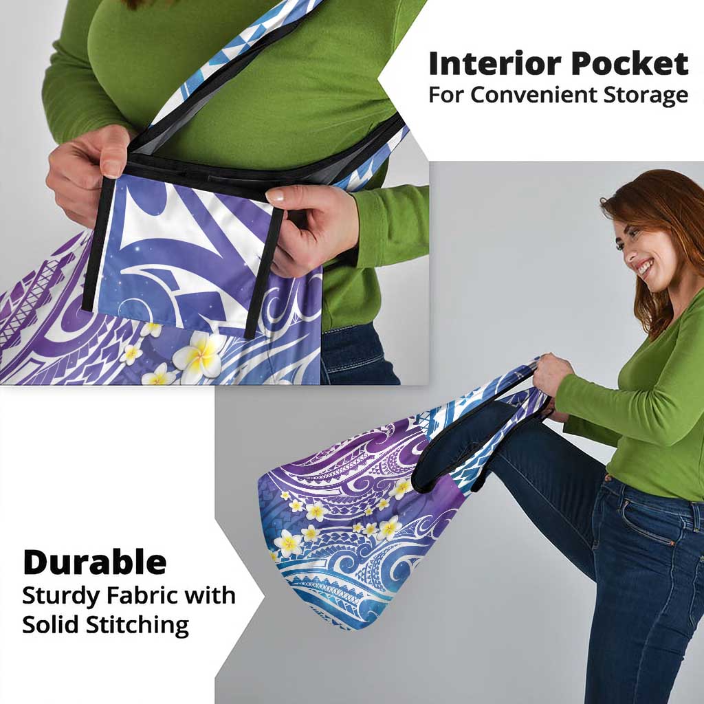 Plumeria With Galaxy Polynesian Tattoo Pattern Grocery Bag