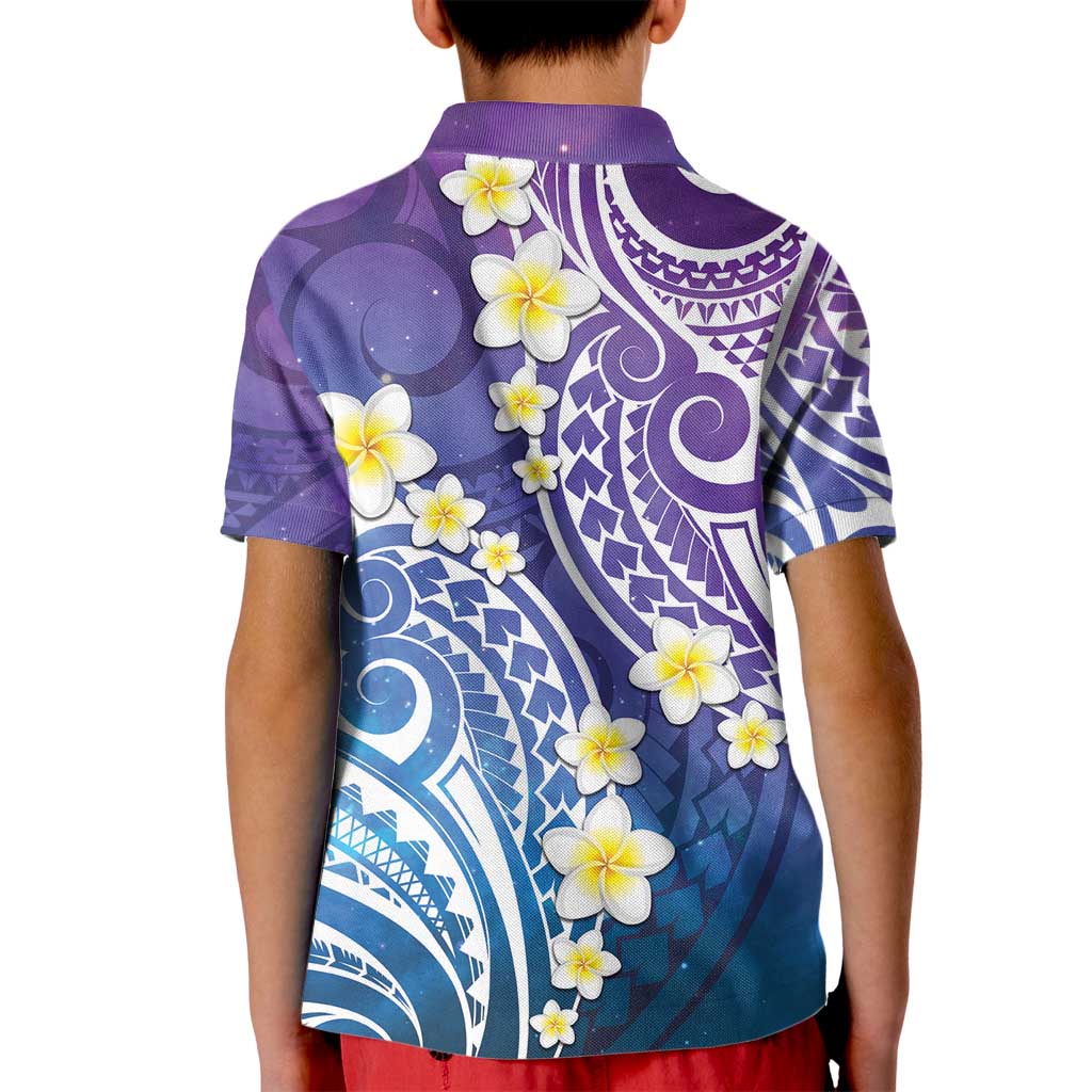 Plumeria With Galaxy Polynesian Tattoo Pattern Kid Polo Shirt LT05 - Polynesian Pride