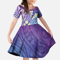 Plumeria With Galaxy Polynesian Tattoo Pattern Kid Short Sleeve Dress LT05 KID Galaxy - Polynesian Pride