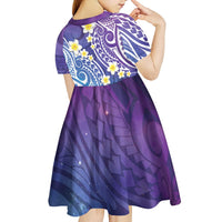 Plumeria With Galaxy Polynesian Tattoo Pattern Kid Short Sleeve Dress LT05 - Polynesian Pride
