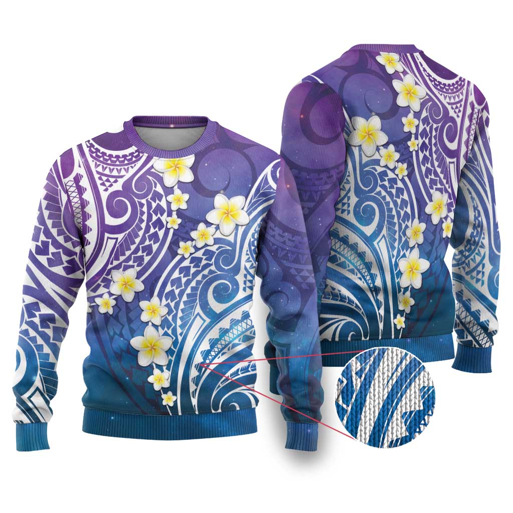 Plumeria With Galaxy Polynesian Tattoo Pattern Ugly Christmas Sweater