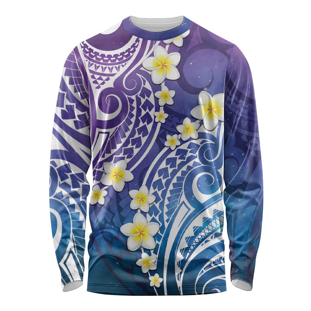 Plumeria With Galaxy Polynesian Tattoo Pattern Long Sleeve Shirt LT05 Unisex Galaxy - Polynesian Pride