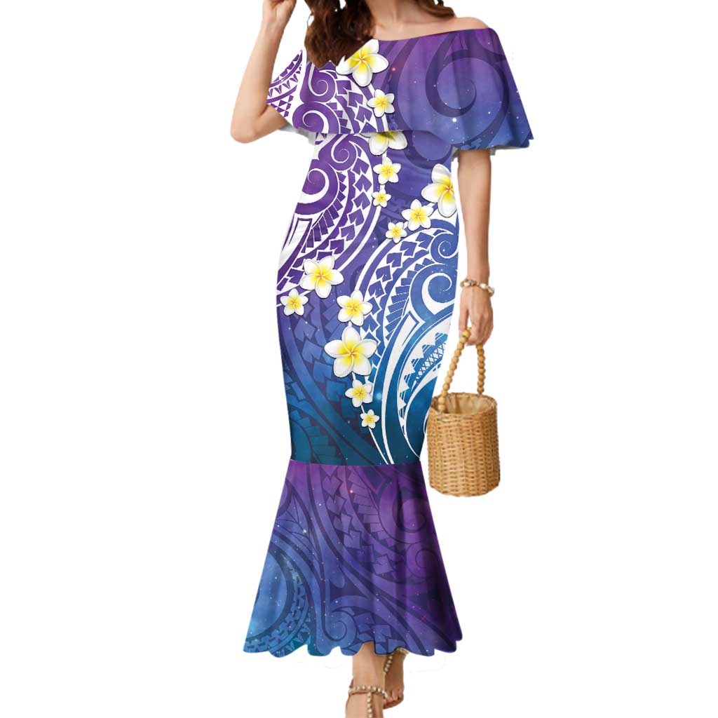 Plumeria With Galaxy Polynesian Tattoo Pattern Mermaid Dress LT05 Women Galaxy - Polynesian Pride