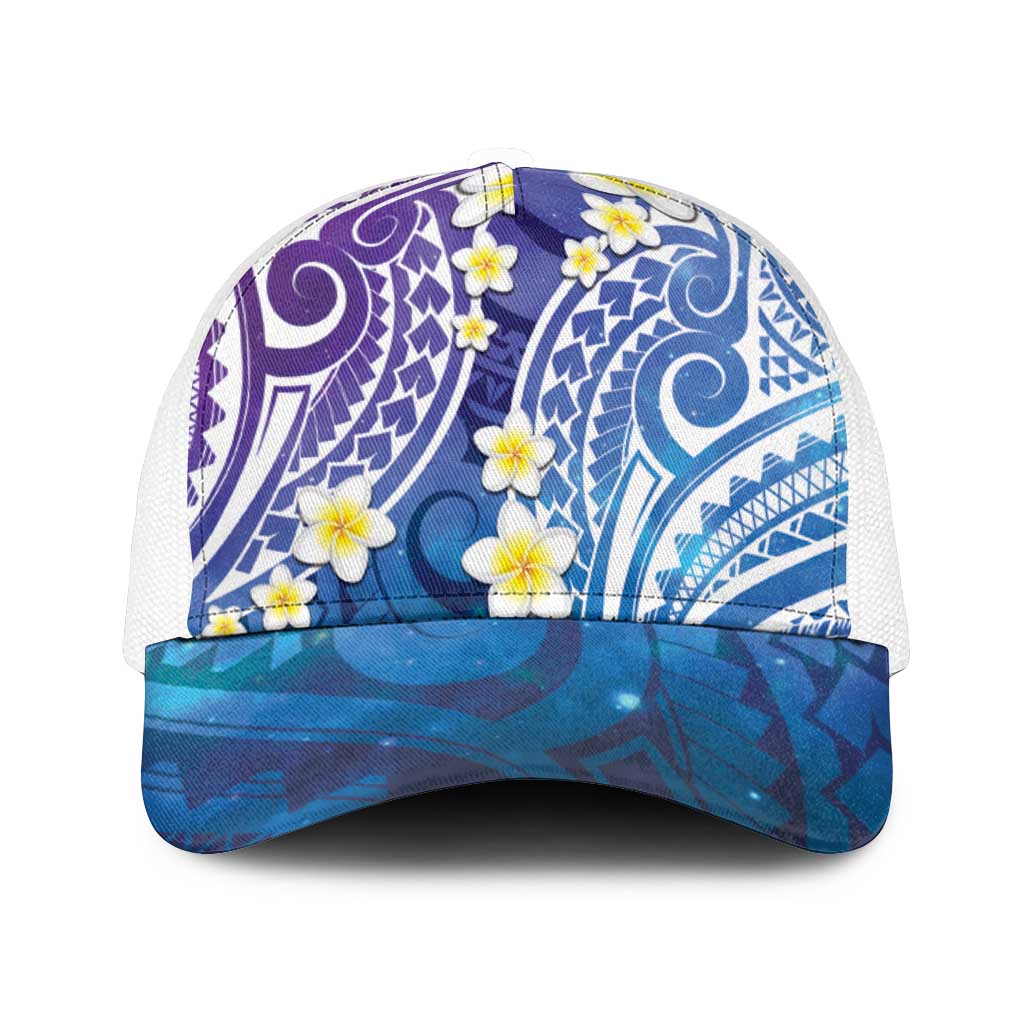 Plumeria With Galaxy Polynesian Tattoo Pattern Mesh Trucker Cap - Polynesian Pride