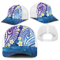 Plumeria With Galaxy Polynesian Tattoo Pattern Mesh Trucker Cap - Polynesian Pride