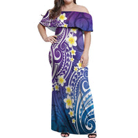 Plumeria With Galaxy Polynesian Tattoo Pattern Off Shoulder Maxi Dress LT05 Women Galaxy - Polynesian Pride