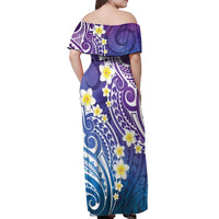 Plumeria With Galaxy Polynesian Tattoo Pattern Off Shoulder Maxi Dress LT05 - Polynesian Pride