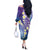 Plumeria With Galaxy Polynesian Tattoo Pattern Off The Shoulder Long Sleeve Dress