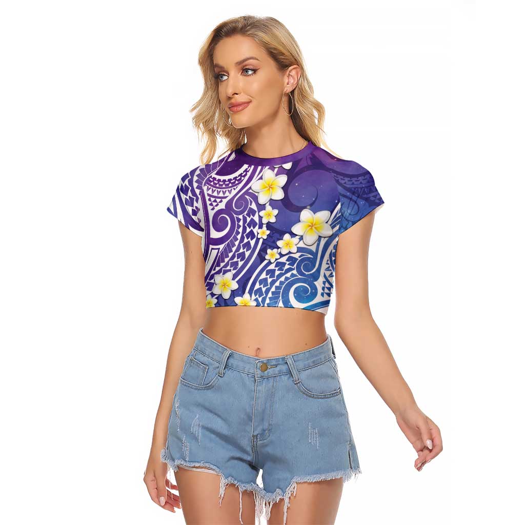 Plumeria With Galaxy Polynesian Tattoo Pattern Raglan Cropped T Shirt LT05 Female Galaxy - Polynesian Pride