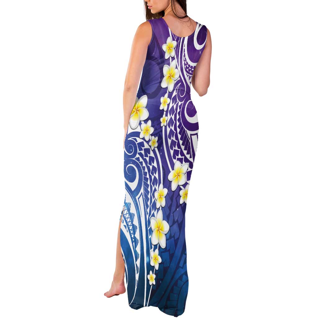 Plumeria With Galaxy Polynesian Tattoo Pattern Tank Maxi Dress