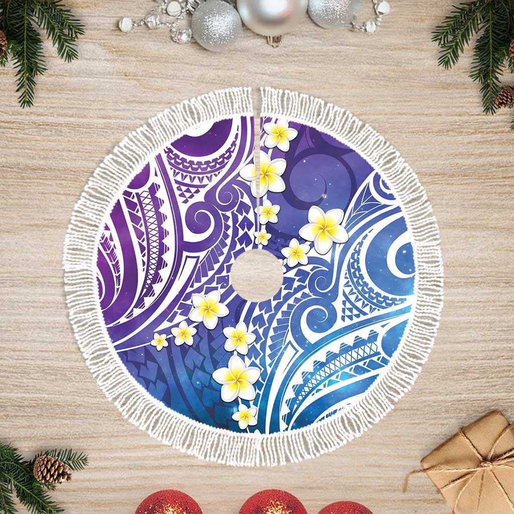 Plumeria With Galaxy Polynesian Tattoo Pattern Tree Skirt LT05 Fringed Galaxy - Polynesian Pride