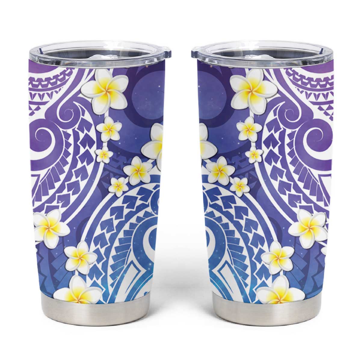 Plumeria With Galaxy Gradient Polynesian Tattoo Pattern Tumbler Cup