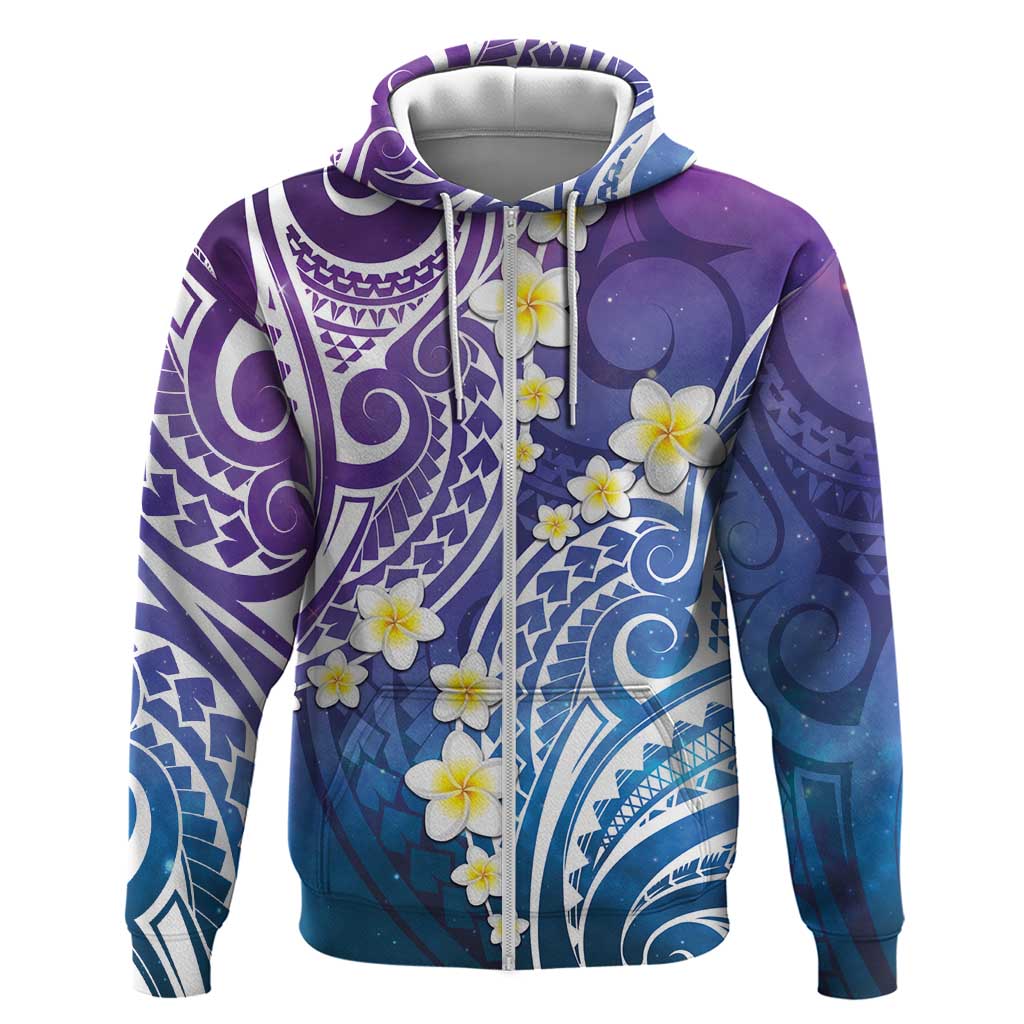Plumeria With Galaxy Polynesian Tattoo Pattern Zip Hoodie
