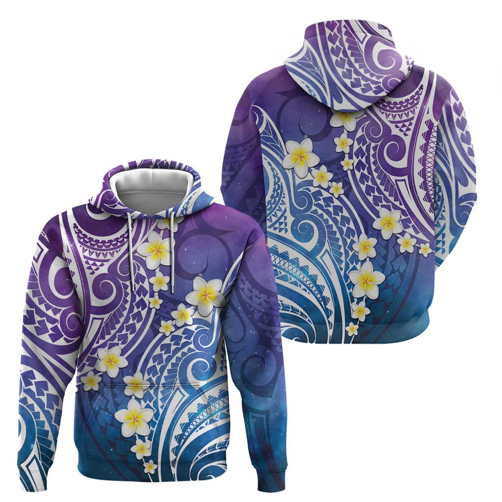 Plumeria With Galaxy Polynesian Tattoo Pattern Zip Hoodie