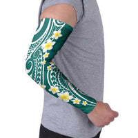 Plumeria With Teal Polynesian Tattoo Pattern Arm Sleeves - Polynesian Pride