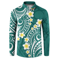 Plumeria With Teal Polynesian Tattoo Pattern Button Sweatshirt