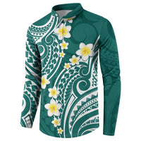 Plumeria With Teal Polynesian Tattoo Pattern Button Sweatshirt