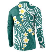 Plumeria With Teal Polynesian Tattoo Pattern Button Sweatshirt