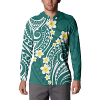 Plumeria With Teal Polynesian Tattoo Pattern Button Sweatshirt
