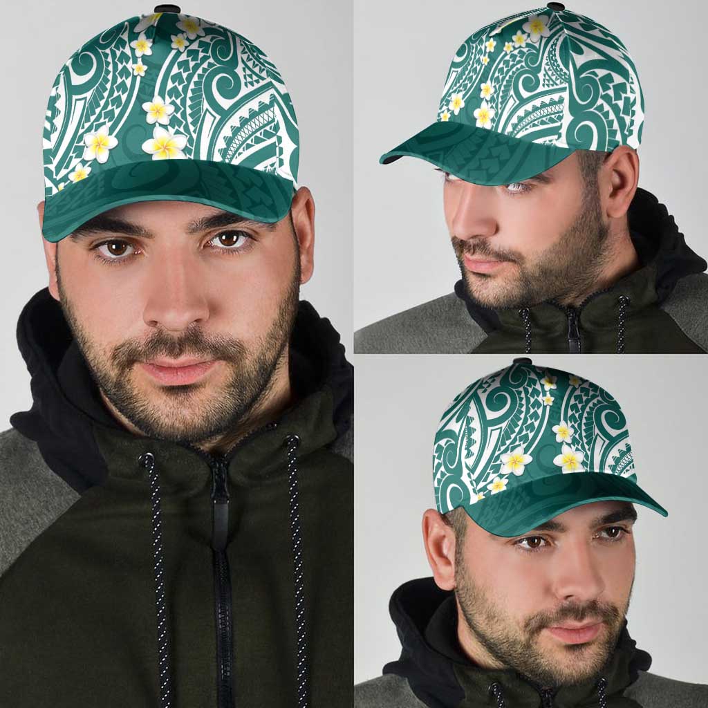 Plumeria With Teal Polynesian Tattoo Pattern Classic Cap - Polynesian Pride