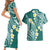 Plumeria With Teal Polynesian Tattoo Pattern Couples Matching Short Sleeve Bodycon Dress and Hawaiian Shirt