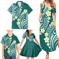 Plumeria With Teal Polynesian Tattoo Pattern Family Matching Summer Maxi Dress and Hawaiian Shirt LT05 - Polynesian Pride