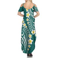 Plumeria With Teal Polynesian Tattoo Pattern Family Matching Summer Maxi Dress and Hawaiian Shirt LT05 - Polynesian Pride