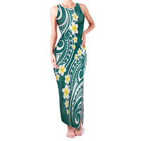 Plumeria With Teal Polynesian Tattoo Pattern Family Matching Tank Maxi Dress and Hawaiian Shirt LT05 Mom's Dress Teal - Polynesian Pride