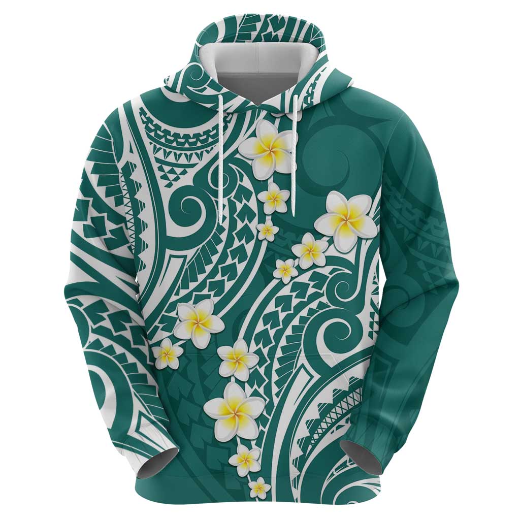 Plumeria With Teal Polynesian Tattoo Pattern Hoodie