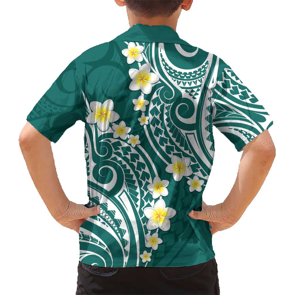 Plumeria With Teal Polynesian Tattoo Pattern Kid Hawaiian Shirt LT05 - Polynesian Pride