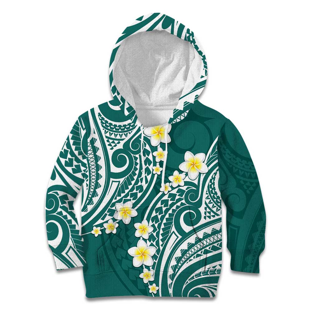 Plumeria With Teal Polynesian Tattoo Pattern Kid Hoodie