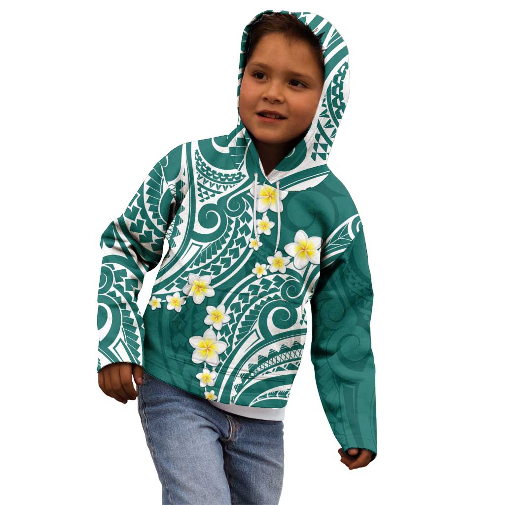 Plumeria With Teal Polynesian Tattoo Pattern Kid Hoodie