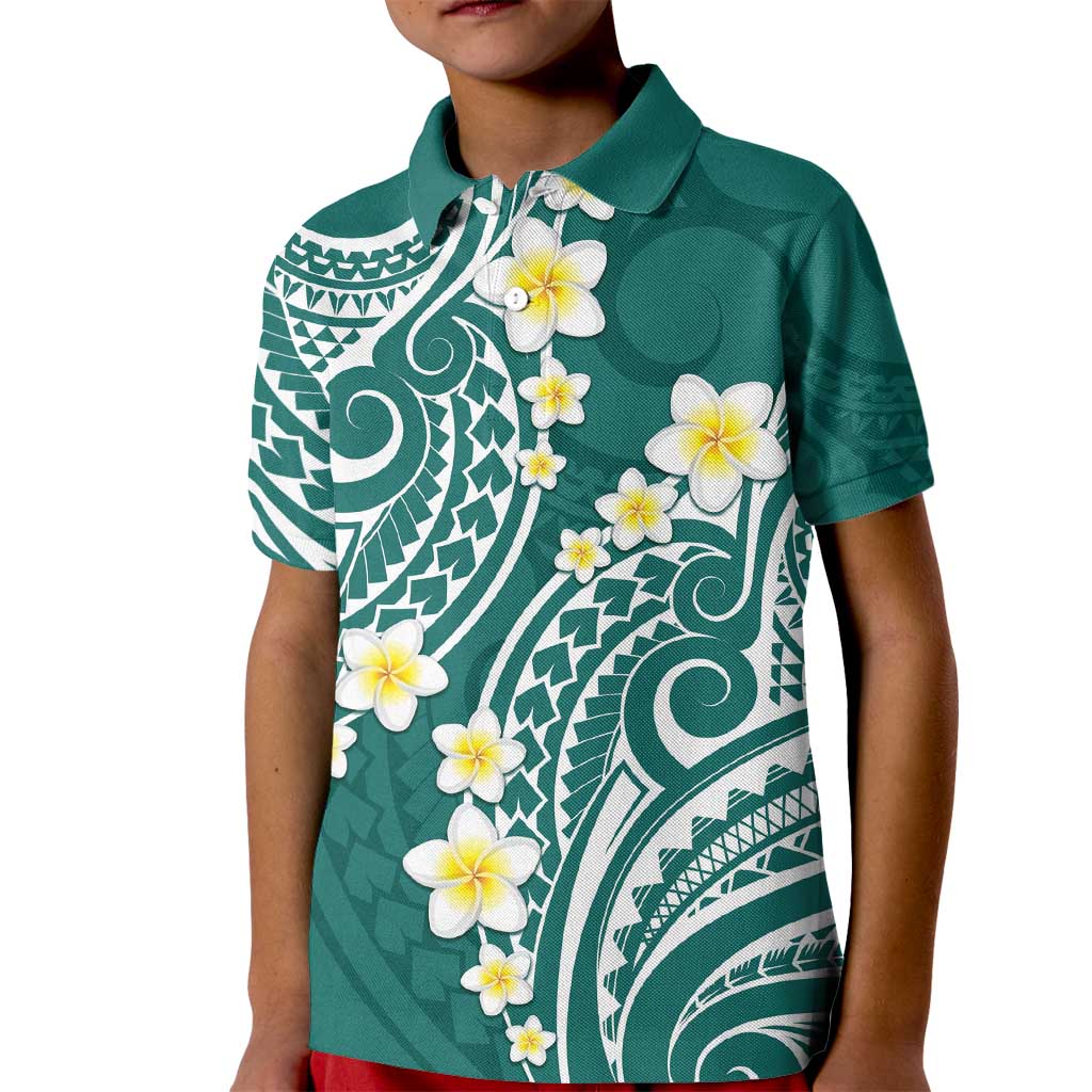 Plumeria With Teal Polynesian Tattoo Pattern Kid Polo Shirt LT05 Kid Teal - Polynesian Pride