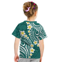 Plumeria With Teal Polynesian Tattoo Pattern Kid T Shirt LT05 - Polynesian Pride