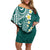 Plumeria With Teal Polynesian Tattoo Pattern Off Shoulder Short Dress