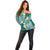 Plumeria With Teal Polynesian Tattoo Pattern Off Shoulder Sweater