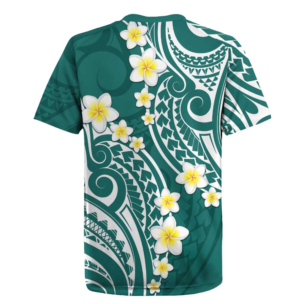 Plumeria With Teal Polynesian Tattoo Pattern Rugby Jersey