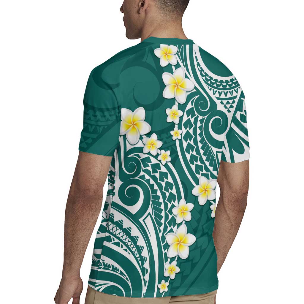 Plumeria With Teal Polynesian Tattoo Pattern Rugby Jersey