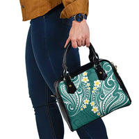 Plumeria With Teal Polynesian Tattoo Pattern Shoulder Handbag
