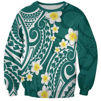Plumeria With Teal Polynesian Tattoo Pattern Sweatshirt LT05 Unisex Teal - Polynesian Pride