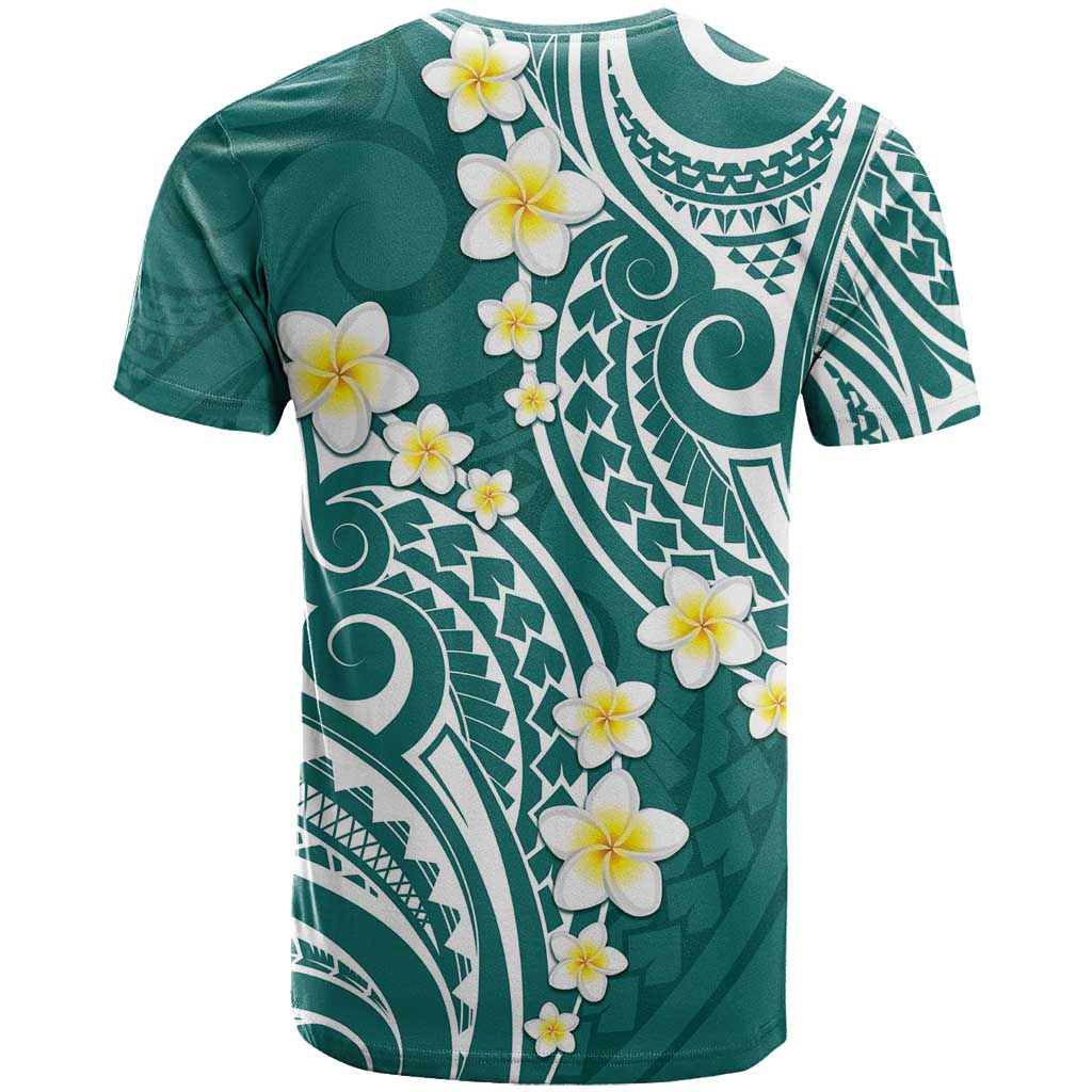 Plumeria With Teal Polynesian Tattoo Pattern T Shirt LT05 - Polynesian Pride