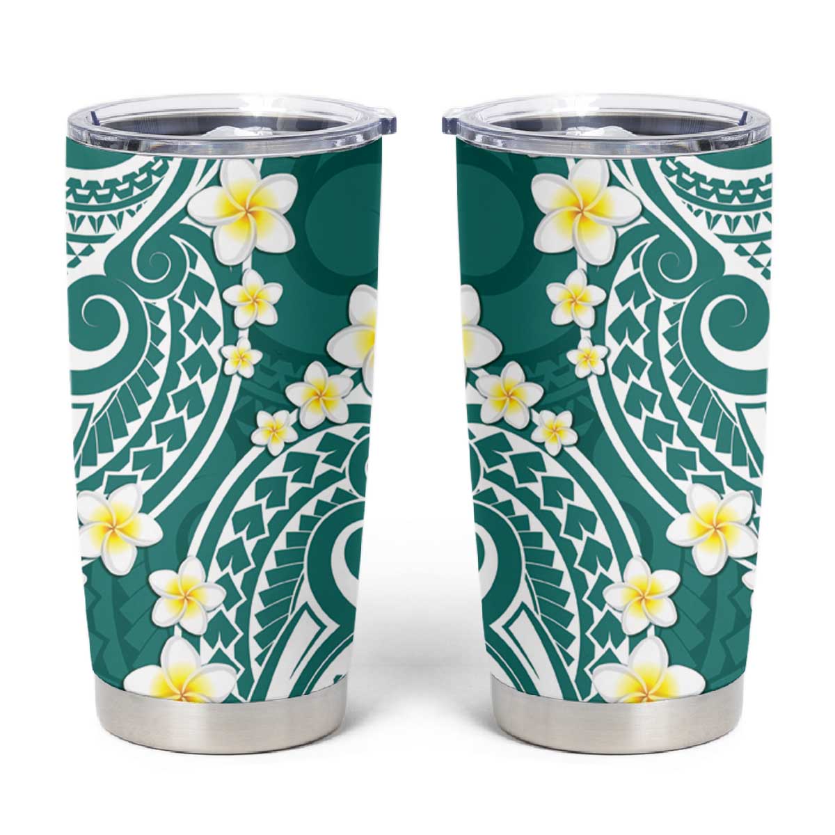 Plumeria With Teal Polynesian Tattoo Pattern Tumbler Cup