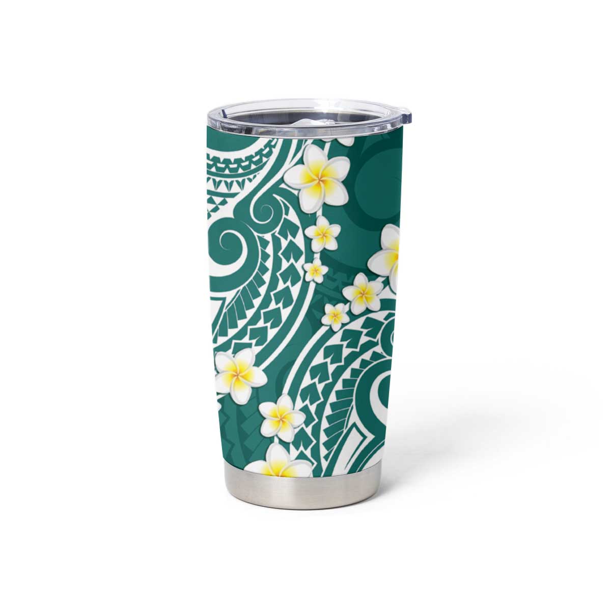 Plumeria With Teal Polynesian Tattoo Pattern Tumbler Cup