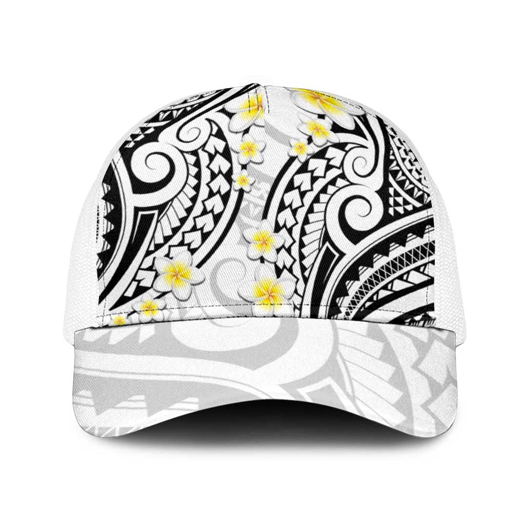 Plumeria With White Polynesian Tattoo Pattern Baseball Net Cap - Polynesian Pride