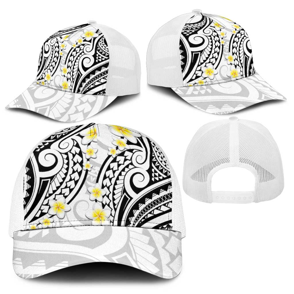 Plumeria With White Polynesian Tattoo Pattern Baseball Net Cap - Polynesian Pride