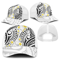 Plumeria With White Polynesian Tattoo Pattern Baseball Net Cap - Polynesian Pride